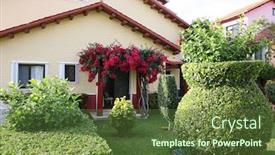  Presentation with home garden - Colorful slide set enhanced with luxurious modern single family home with tropical garden backdrop and a tawny brown colored foreground