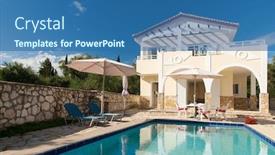  Presentation with villa - Presentation design enhanced with christmas interior with classic fireplacexmas treepresent and wreath - 3d rendering background and a coral colored foreground