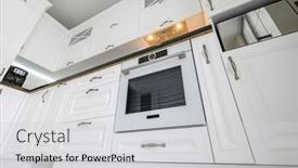  Presentation with interior - Audience pleasing PPT layouts consisting of luxurious-white-modern-kitchen-interior backdrop and a light gray colored foreground