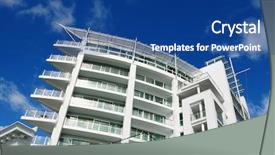  Presentation with law blue sky scales - PPT theme consisting of luxury apartment exterior with blue background and a ocean colored foreground