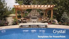  Presentation with invitation party - Beautiful slides featuring luxury backyard with a pool backdrop and a teal colored foreground