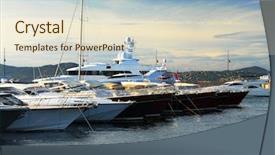  Presentation with dock - Audience pleasing presentation theme consisting of luxury boats at the dock backdrop and a lemonade colored foreground
