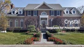  Presentation with brick - Colorful PPT layouts enhanced with luxury brick home with column backdrop and a dark gray colored foreground