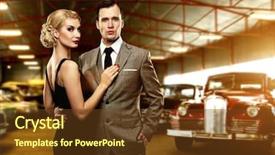  Presentation with garage car - Cool new theme with luxury car - couple in retro garage backdrop and a tawny brown colored foreground