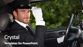  Presentation with lubricant in automobile - Colorful PPT theme enhanced with luxury cars - confident chauffeur sitting in elegant backdrop and a dark gray colored foreground