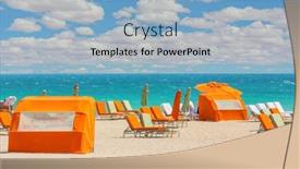  Presentation with tropical holiday - Presentation theme featuring luxury-chairs-on-a-sandy background and a light blue colored foreground