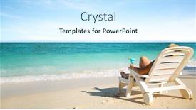  Presentation with luxury travel - Beautiful PPT theme featuring luxury female sunbathing on the beach enjoying beautiful seascape summer travel and tourism concept backdrop and a cool aqua colored foreground