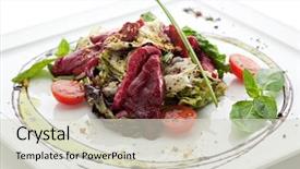  Presentation with italian food cooking tomatoes basil - Beautiful slide deck featuring luxury food - breast of duck salad backdrop and a soft green colored foreground