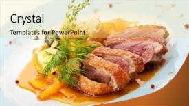  Presentation with duck - Colorful theme enhanced with luxury food - duck breast with orange backdrop and a yellow colored foreground