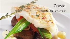  Presentation with sauce - Beautiful presentation theme featuring luxury food - halibut on vegetable with sauce backdrop and a lemonade colored foreground