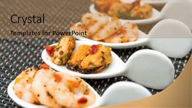  Presentation with white wine and red - Slide deck enhanced with luxury food - mussel and shrimpwith white wine background and a  colored foreground