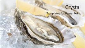  Presentation with ice lemon tea - Presentation having luxury food - raw oysters with lemon background and a lemonade colored foreground
