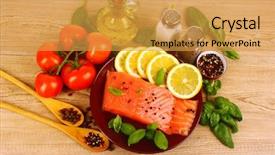 Presentation with pepper - Presentation having luxury food - salmon with tomato basil background and a  colored foreground
