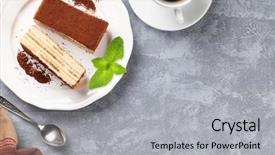  Presentation with dessert - Beautiful slides featuring luxury food - tiramisu dessert and coffee backdrop and a light gray colored foreground