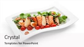  Presentation with seafoods - Presentation design consisting of luxury food - warm salad with seafoods tomato background and a white colored foreground