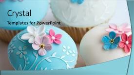  Presentation with cupcakes - Cool new PPT theme with luxury food - wedding cupcakes backdrop and a light blue colored foreground