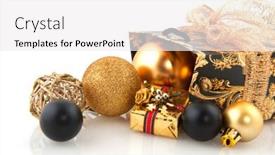  Presentation with golden christmas - Theme with luxury golden christmas presents wrapped with decoration background and a white colored foreground