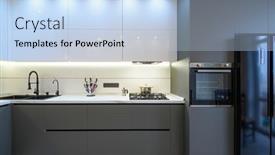  Presentation with luxury - Slide deck enhanced with luxury-grey-modern-kitchen-interior background and a light blue colored foreground