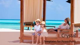  Presentation with beautiful skin and beach - Amazing PPT layouts having luxury holiday - happy beautiful family relaxing backdrop and a red colored foreground