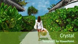  Presentation with beach bag - PPT layouts having luxury holiday - woman with bag and sun background and a tawny brown colored foreground