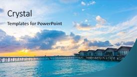  Presentation with foggy water sunrise - Presentation theme consisting of luxury holiday night - beautiful sunrise with water villas background and a  colored foreground