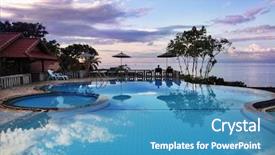  Presentation with tropical top view summer botanical - PPT theme with luxury holiday night - tropical resort poolside with beautiful background and a teal colored foreground