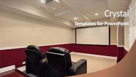  Presentation with theater - Audience pleasing PPT theme consisting of luxury home with home theater backdrop and a coral colored foreground
