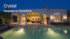  Presentation with empire state building night - Slide set consisting of luxury homes - lit swimming pool and building background and a ocean colored foreground