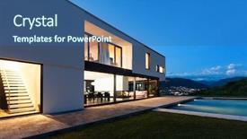  Presentation with villa - PPT layouts featuring luxury homes - modern villa with pool night background and a ocean colored foreground