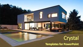  Presentation with villa - Amazing slide deck having luxury homes - modern villa with pool night backdrop and a coral colored foreground