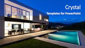  Presentation with villa - Colorful presentation design enhanced with fresh espresso with a beautiful crema and strewn mediumly roasted coffee beans on burlap backdrop and a violet colored foreground