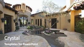  Presentation with garden pond - PPT theme enhanced with portrait of an adult man with a red beard and mustache with bottle on a dark background studio background and a black colored foreground