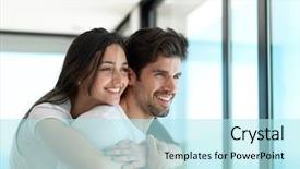  Presentation with young happy couple - Presentation theme consisting of luxury homes - romantic happy young couple relax background and a arctic colored foreground