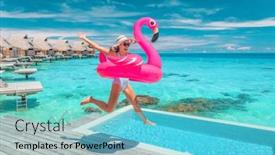  Presentation with luxury hotel - Cool new PPT layouts with luxury-hotel-beach-vacation-ocean backdrop and a seafoam green colored foreground