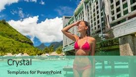  Presentation with luxury lifestyle - Beautiful presentation design featuring luxury hotel outdoor shower bikini backdrop and a mint green colored foreground