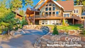  Presentation with luxury house - PPT theme consisting of luxury-house-at-moring-light background and a coral colored foreground