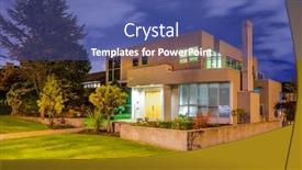  Presentation with luxury house - PPT theme with luxury-house-at-night background and a ocean colored foreground