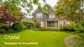  Presentation with luxury house - PPT theme enhanced with luxury house at summer day background and a gold colored foreground