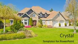  Presentation with luxury house - Audience pleasing PPT layouts consisting of luxury house at sunny day backdrop and a gold colored foreground