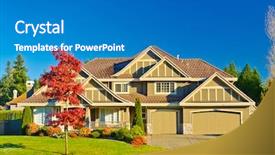  Presentation with luxury house - Beautiful PPT theme featuring luxury house at sunny day backdrop and a teal colored foreground