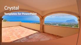  Presentation with spectacular - PPT theme featuring luxury house with a spectacular view background and a coral colored foreground