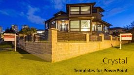  Presentation with luxury house - PPT theme enhanced with luxury-house-with-garage-door background and a  colored foreground