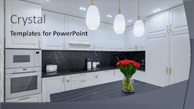  Presentation with kitchen furniture - Slides consisting of luxury-large-modern-domestic-kitchen background and a light blue colored foreground