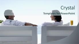  Presentation with lounge - Amazing slides having luxury lifestyle - couple talking sitting on lounge backdrop and a sky blue colored foreground
