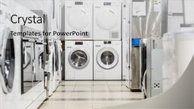  Presentation with china washing - Audience pleasing theme consisting of luxury marketing - row of washing mashines backdrop and a light gray colored foreground