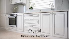  Presentation with kitchen design - PPT theme enhanced with luxury-modern-classic-white-kitchen background and a light gray colored foreground