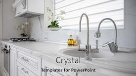  Presentation with kitchen design - Amazing slide deck having luxury-modern-classic-white-kitchen backdrop and a light gray colored foreground