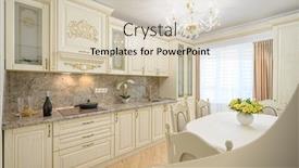  Presentation with dining table - Beautiful slide deck featuring luxury-modern-neoclassic-beige-kitchen backdrop and a soft green colored foreground
