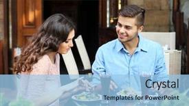  Presentation with eating - PPT theme consisting of luxury night restaurant - happy couple eating at terrace background and a light blue colored foreground