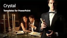  Presentation with restaurant waiter - Beautiful presentation theme featuring luxury night restaurant - waiter with bottle of wine backdrop and a black colored foreground
